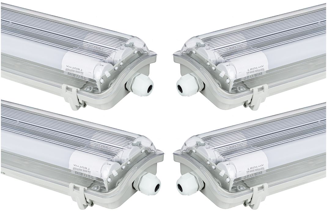 4x G13 LED Feuchtraumleuchte IP65, 2x T8 LED, 36W 3600LM 120cm, Kaltweiss 6000K